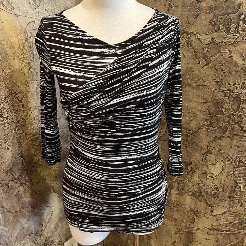 St. John Stretchy Crisscross Knit Pullover 3/4 Sleeve Tunic Petite